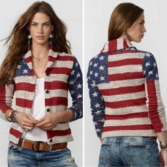 Denim & Supply Ralph Lauren American Flag Sweater Cardigan Size Medium Cotton - Picture 1 of 16